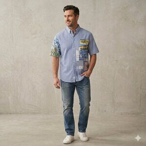 Vintage Tommy Hilfiger Patchwork Mixed Print Short Sleeve Button Down Shirt XL